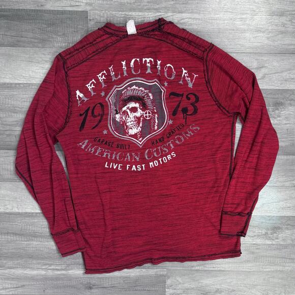 Affliction Mens Truth & Consequence Red Graphic Reversible Thermal Shirt XXL - Picture 4 of 5
